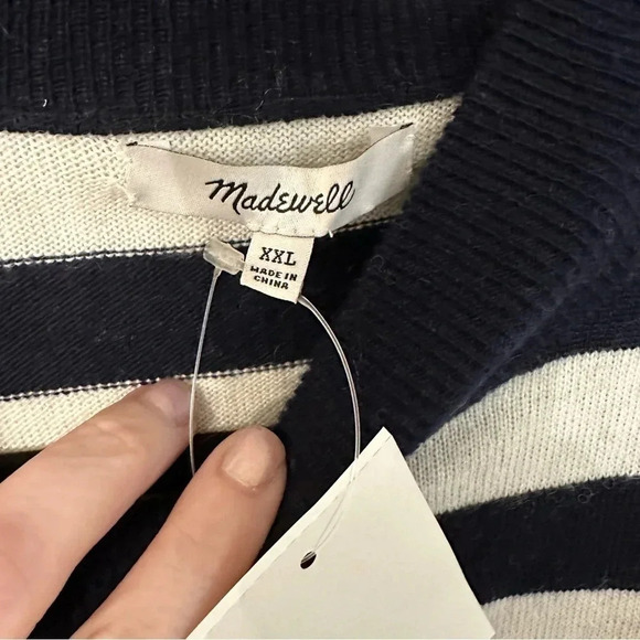 Madewell Ashbury Mock Neck Wool Blend Striped Dark Indigo Sweater NWT - Picture 7 of 7